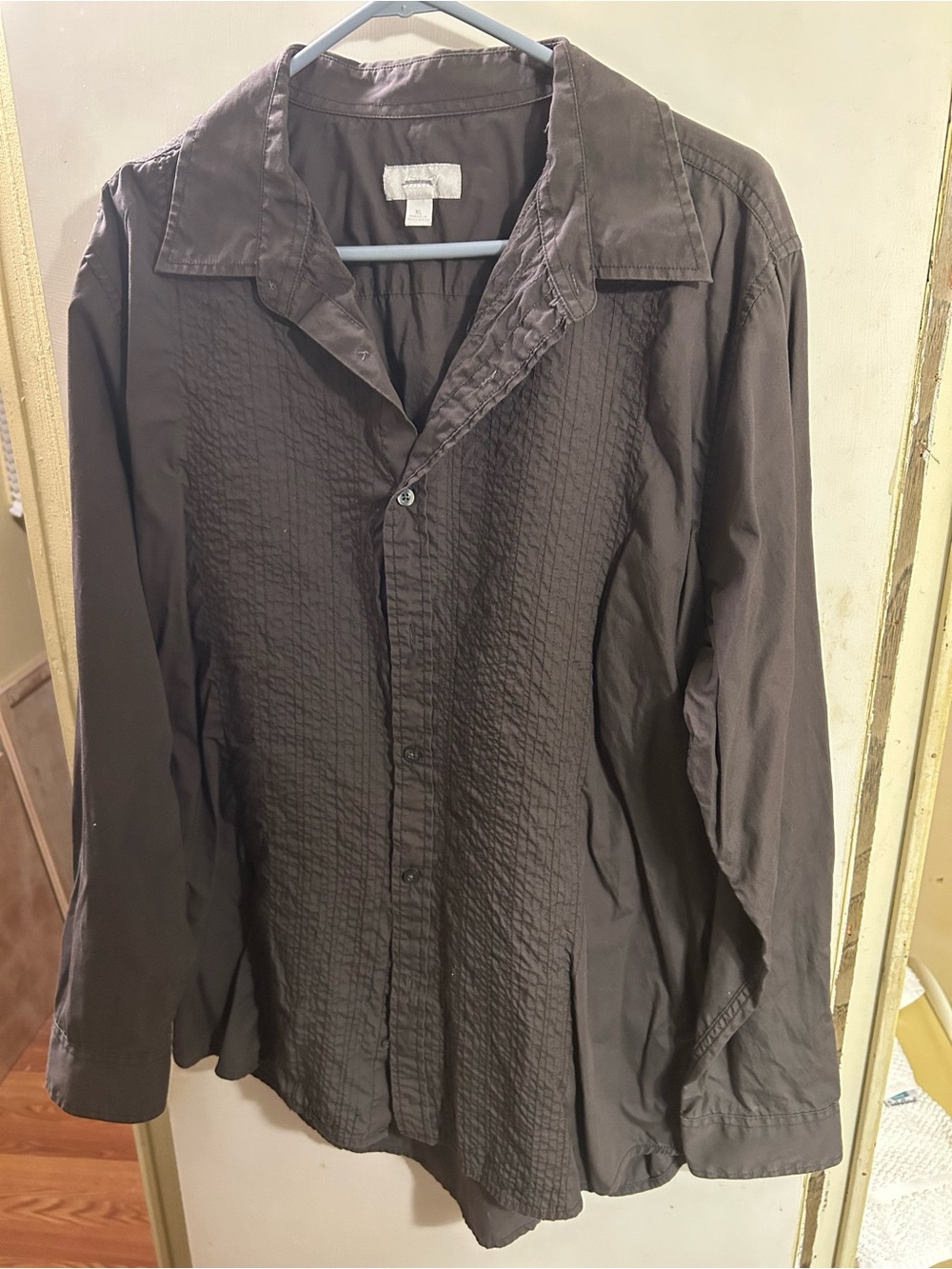 Men's Textured Button-Up Jacket Shirt in Dark Brown
